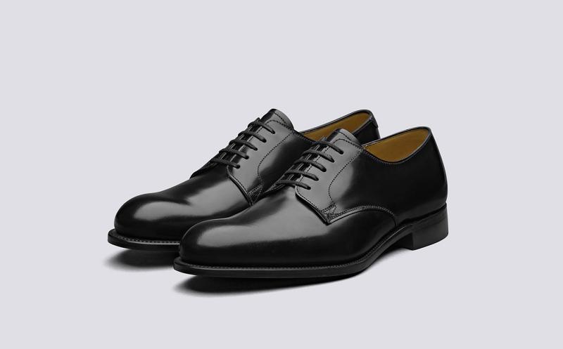 Grenson Rosebery Mens Derby Shoes - Black with Yellow Handpainted Sole OC6439